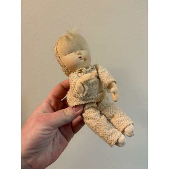 1959 Terry Cloth Doll Sleeping Baby Toy Vintage Collectible Japanese 7" - Picture 2 of 8